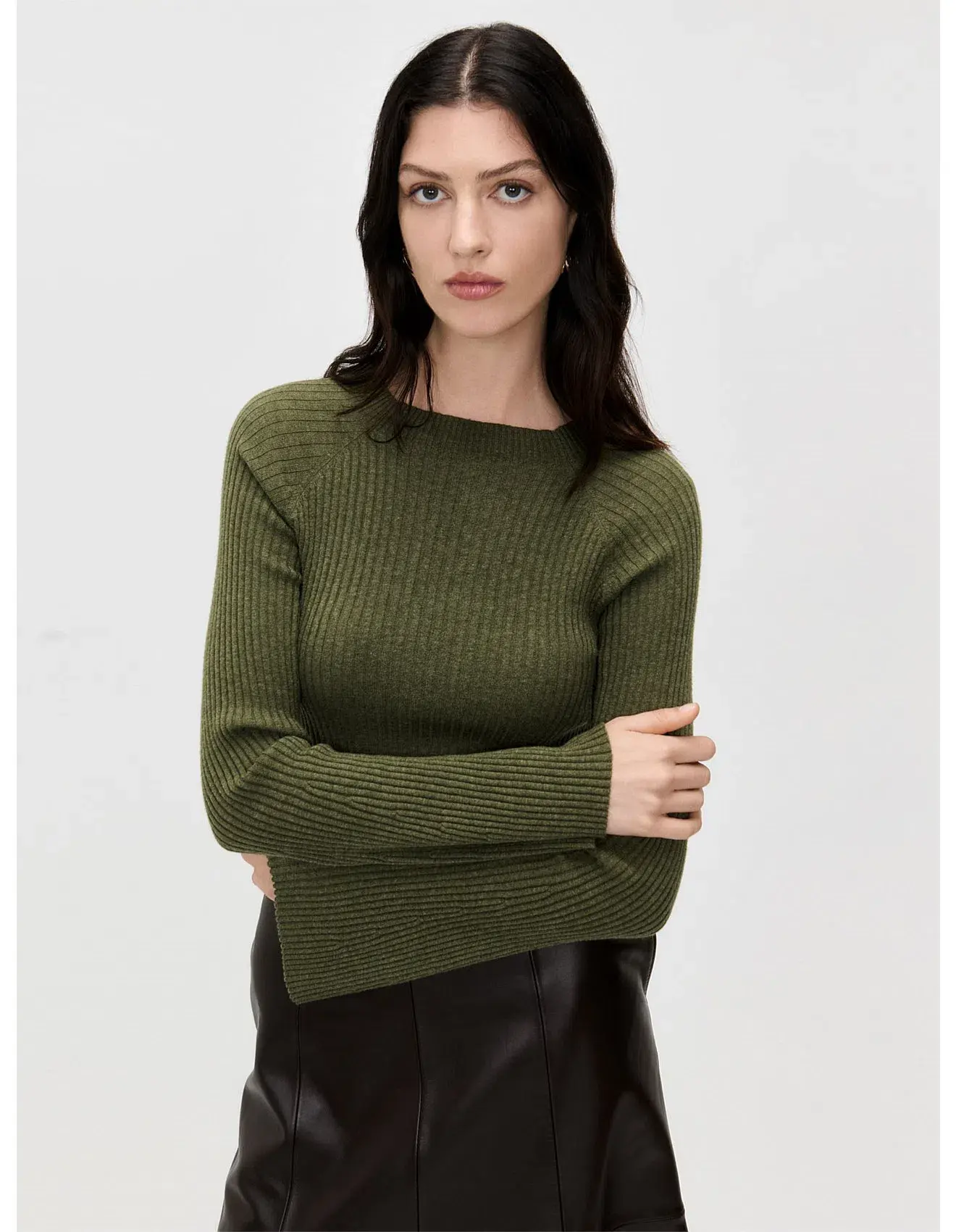 Veronika Maine Olive Merino Cotton Flared Sleeve Knit Size 8/S - Image 1