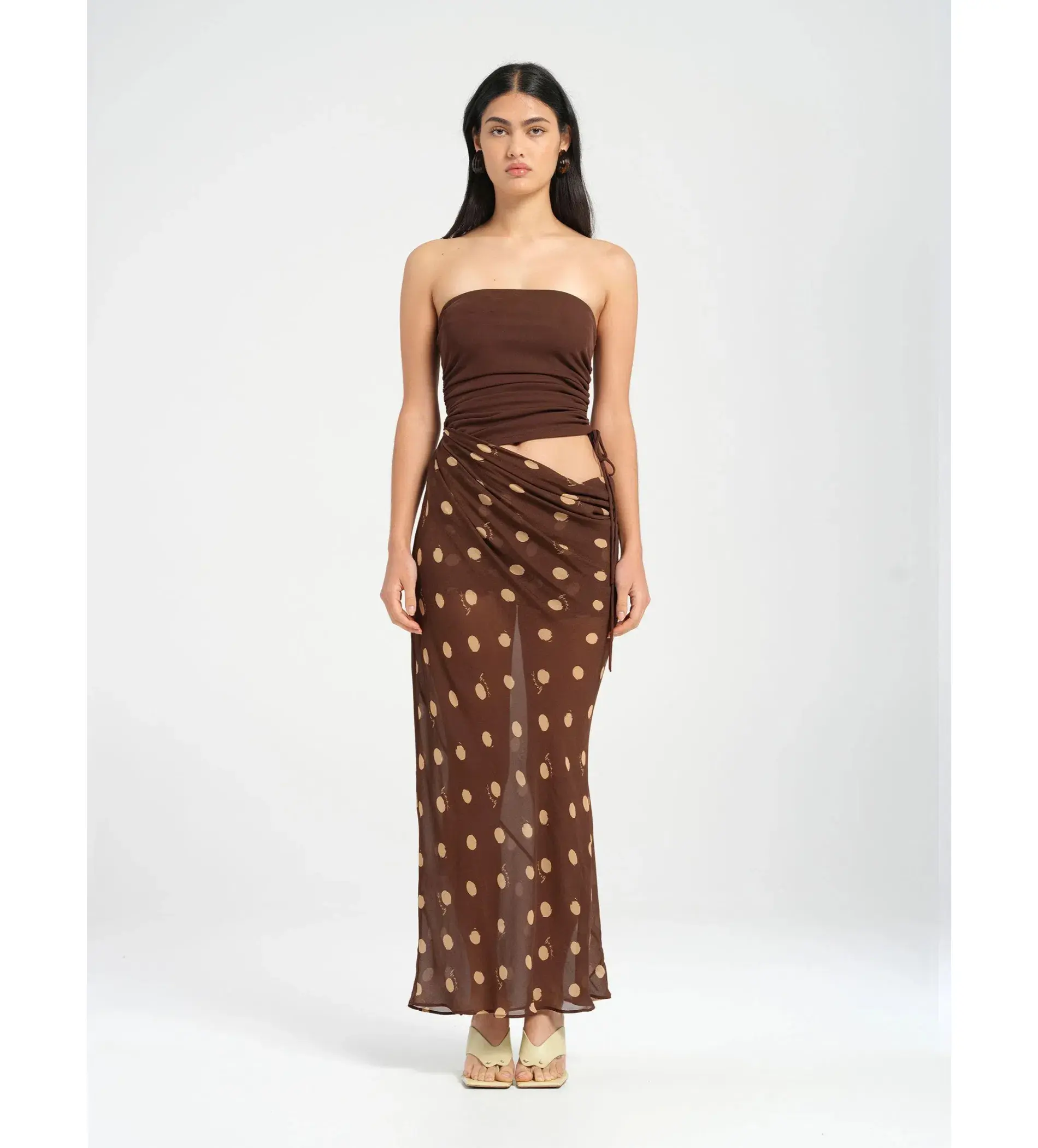 BENNI Roscoe Maxi Dress Espresso Polka Dot Size AU 8 - Image 1