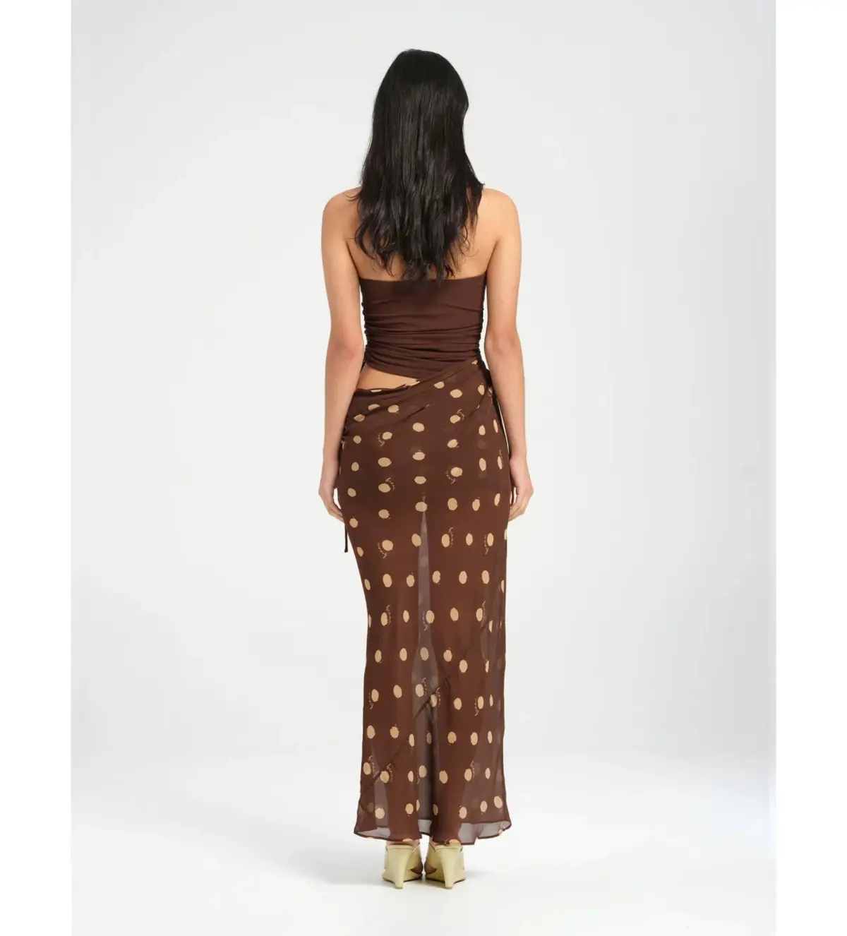 BENNI Roscoe Maxi Dress Espresso Polka Dot Size AU 8 - Image 3
