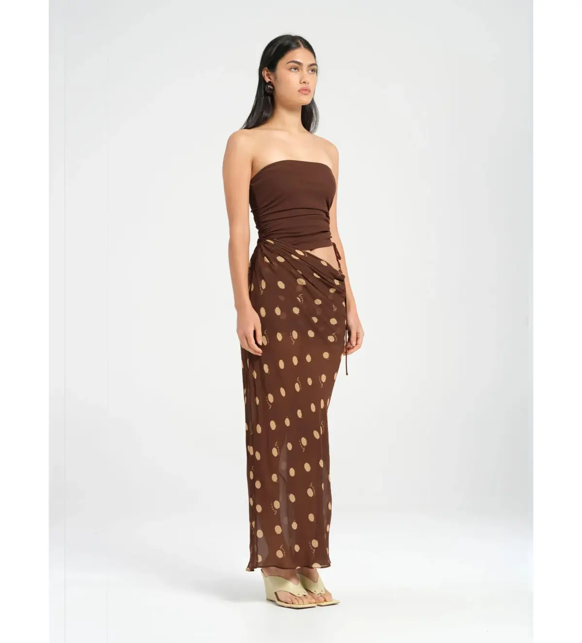 BENNI Roscoe Maxi Dress Espresso Polka Dot Size AU 8 - Image 2