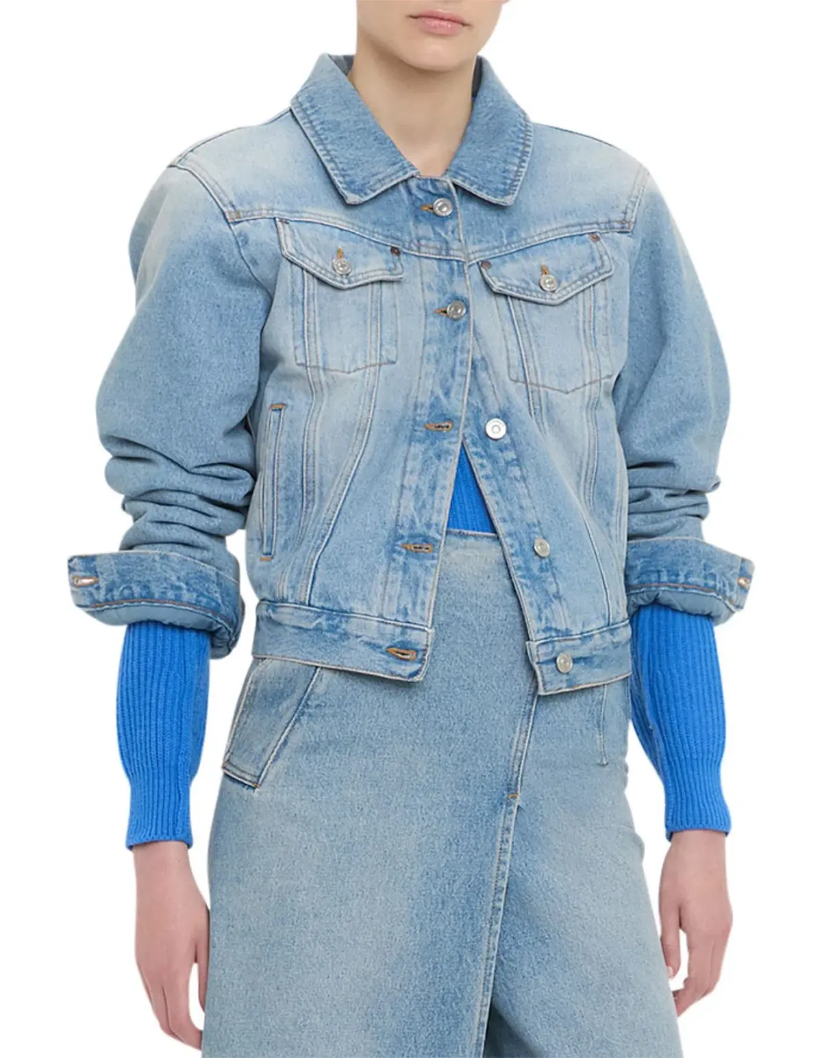 Victoria Beckham Padded Denim Jacket Pale Blue Wash Size  - Image 4