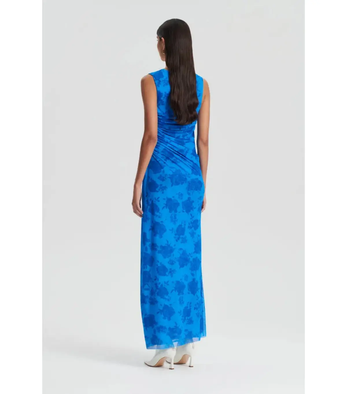 Scanlan Theodore Italian Mesh Maxi Dress Blue Lace Print Size AU 6 - Image 2