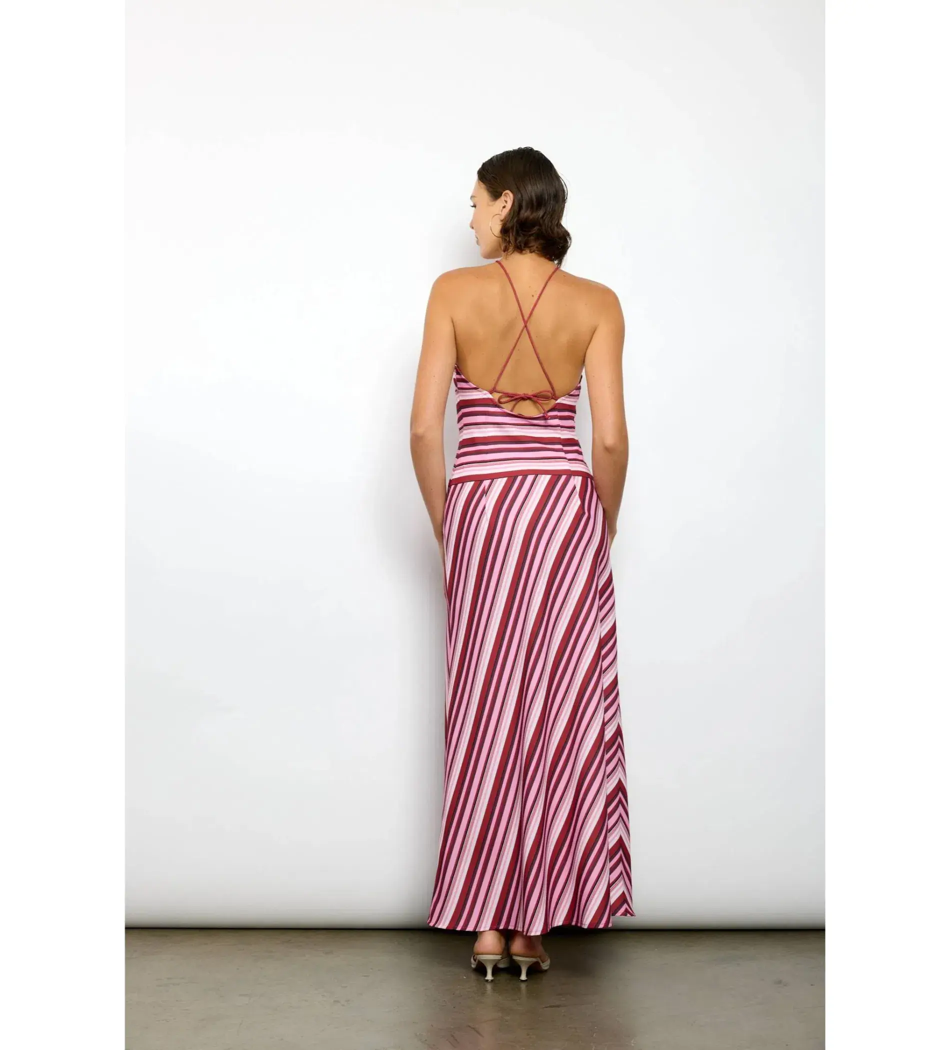 With Harper Lu Magenta Stripe Halter Maxi Dress Size 8 - Image 3