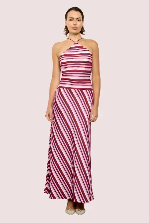 With Harper Lu Magenta Stripe Halter Maxi Dress Size 8 - Image 1