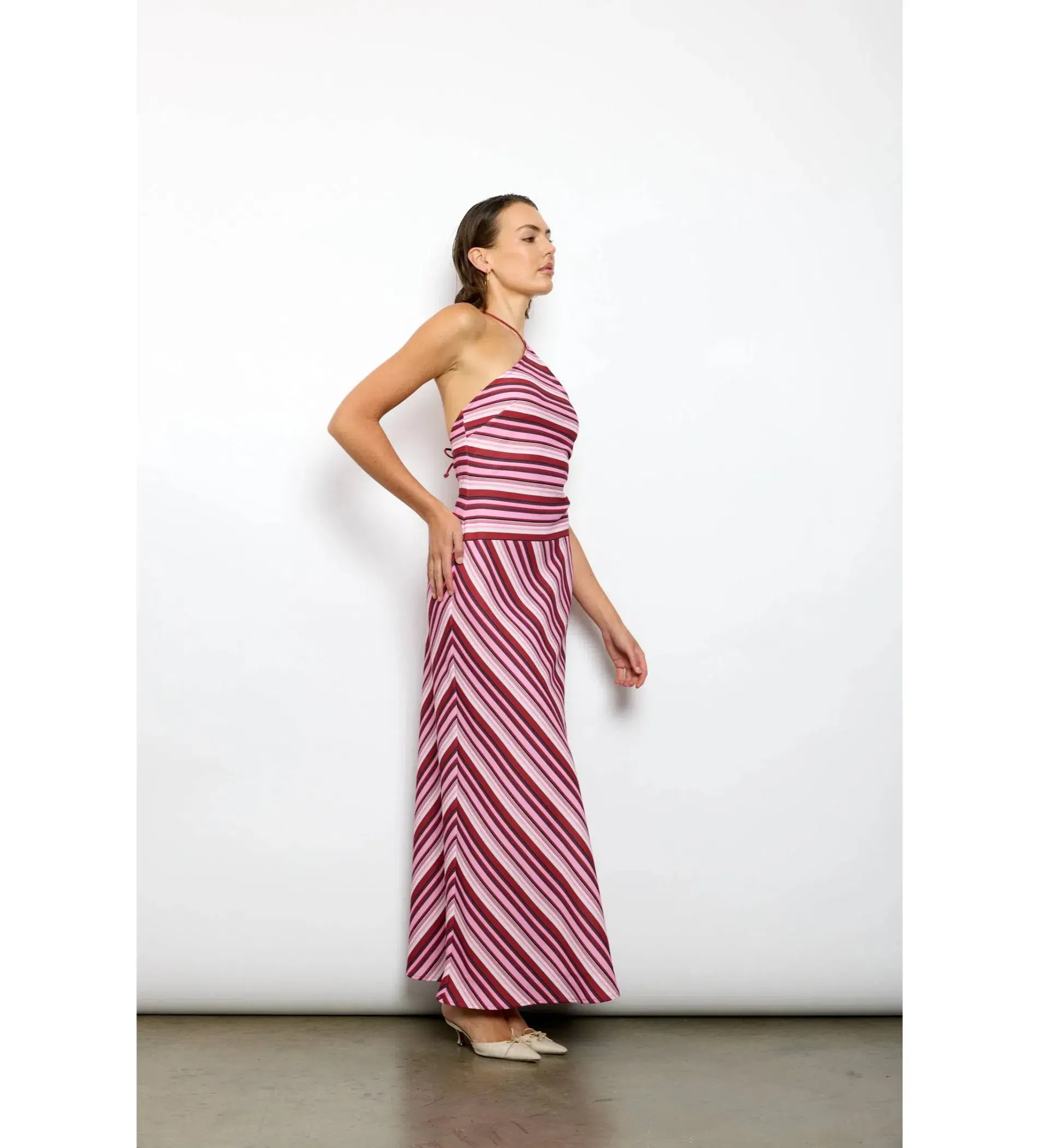 With Harper Lu Magenta Stripe Halter Maxi Dress Size 8 - Image 2