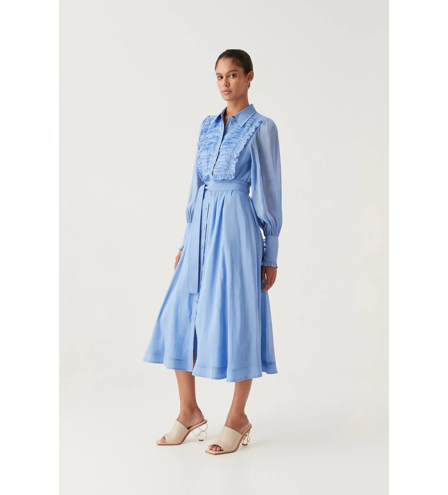 Aje Iris Pleated Bib Midi Dress in Mist Blue Size 10 - Image 2
