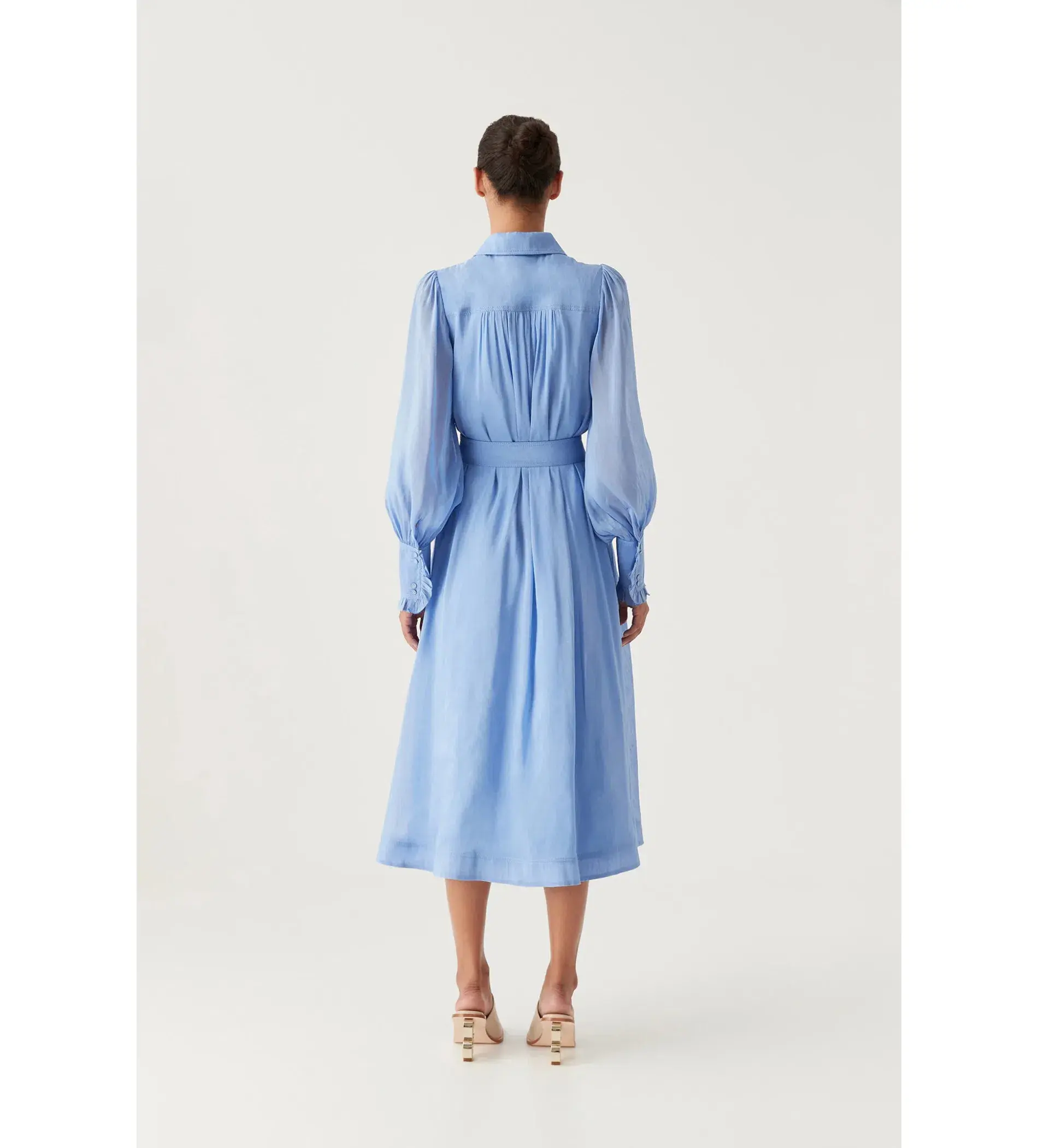 Aje Iris Pleated Bib Midi Dress in Mist Blue Size 10 - Image 3