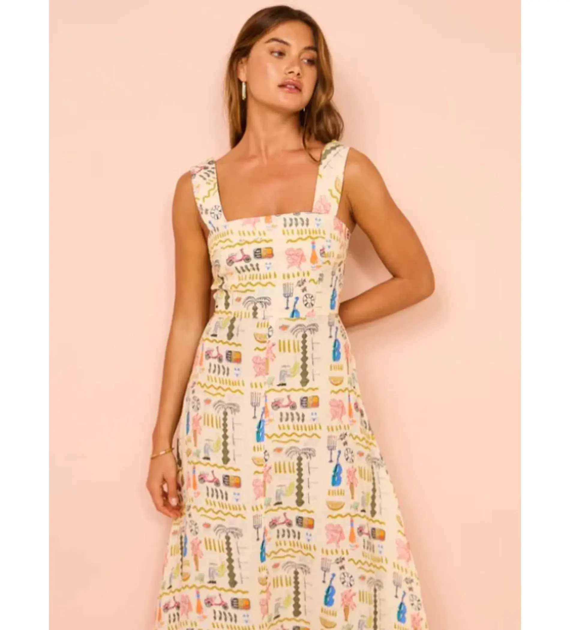 Palm Noosa Rosa Midi Dress in Yellow Verano Tiles Size AU 10 - Image 4