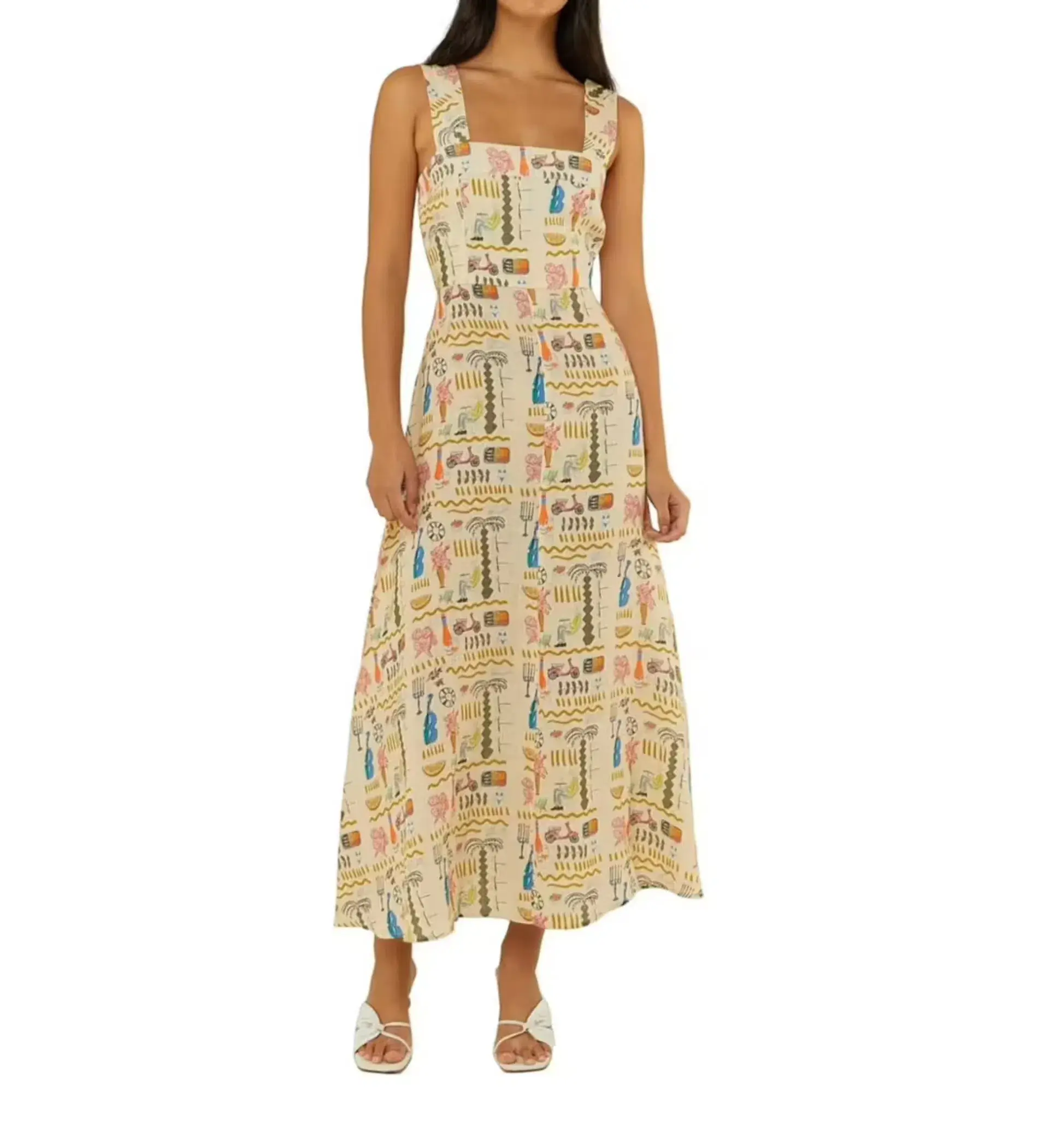 Palm Noosa Rosa Midi Dress in Yellow Verano Tiles Size AU 10 - Image 1