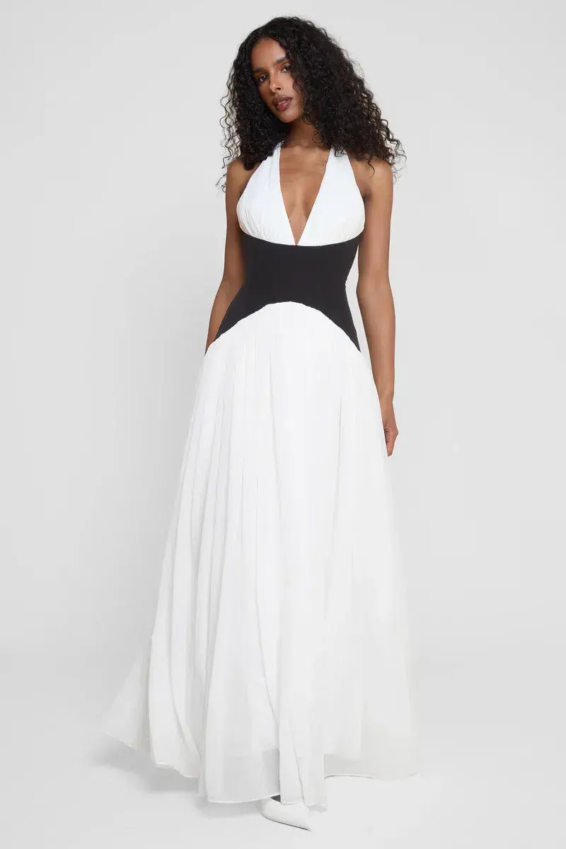 LEAU Harlowe Contrast Corset Maxi Dress in White Size 6 - Image 2