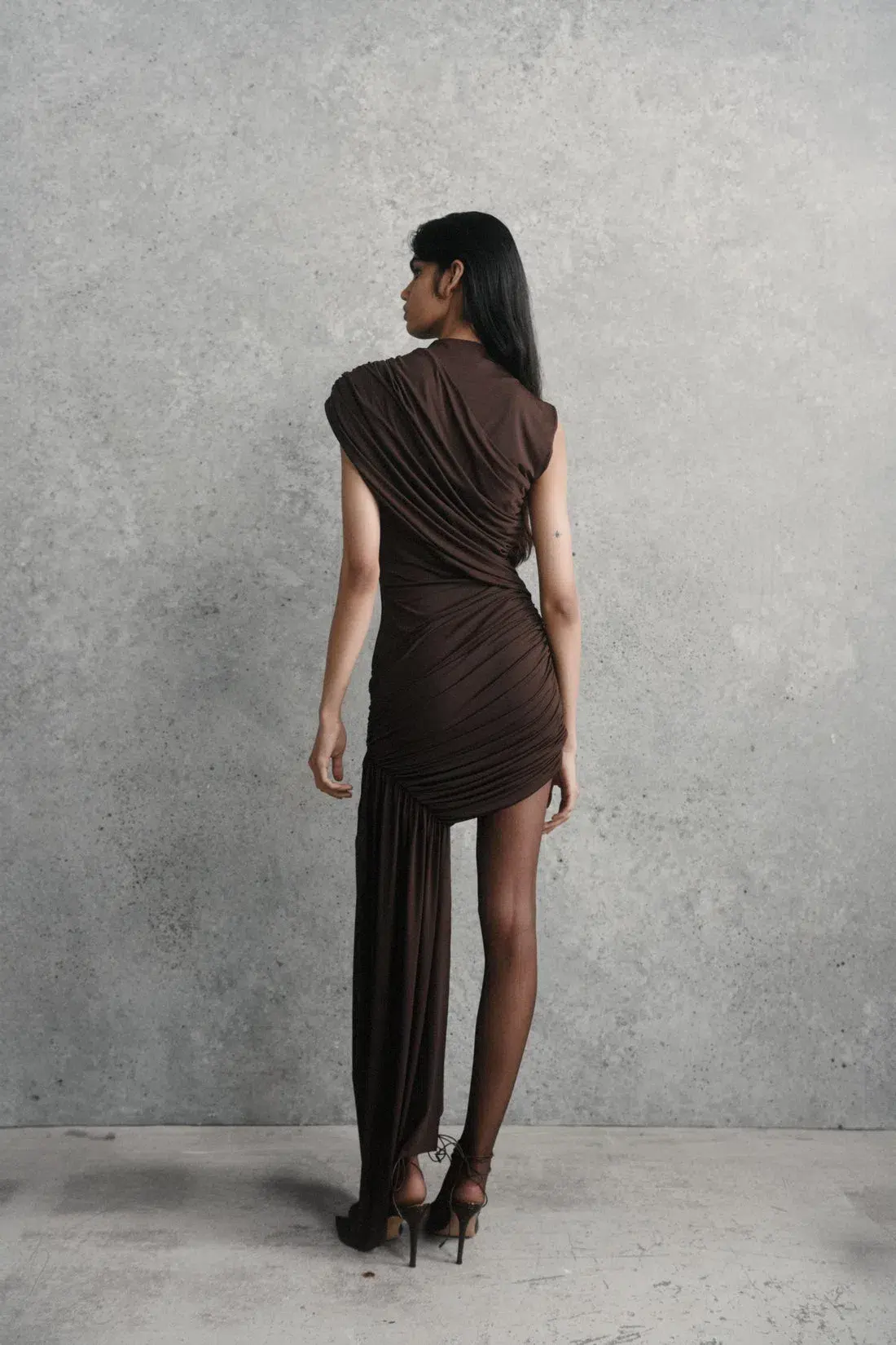 De La Vali Ravenna Mini Dress Chocolate Brown Jersey Size 8 - Image 3