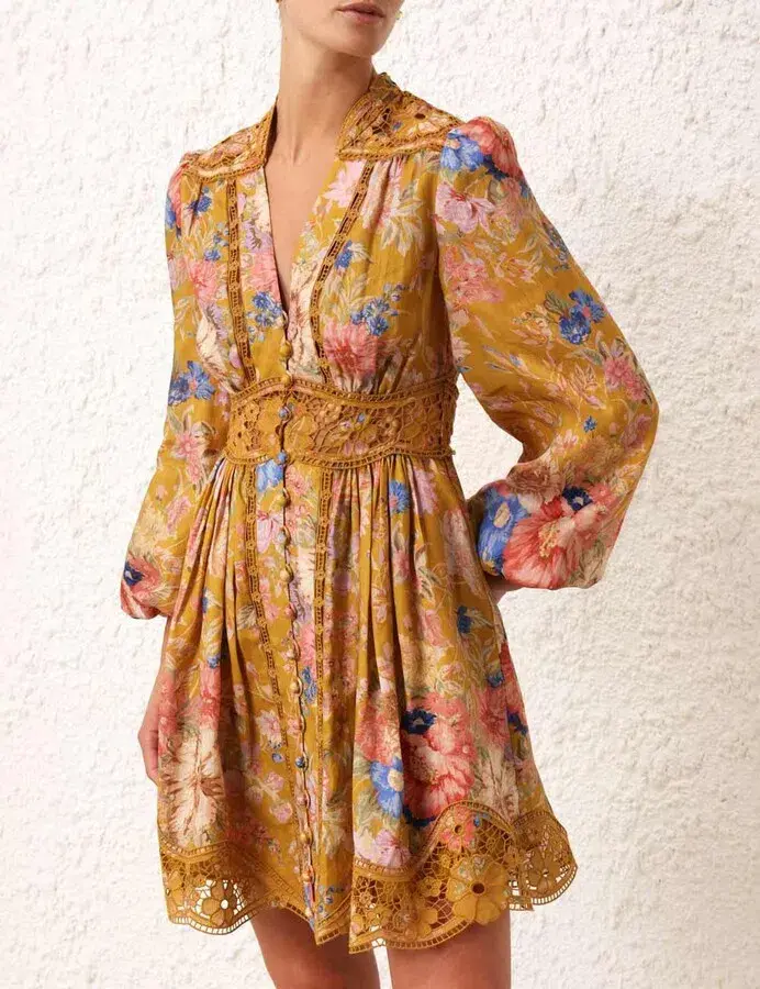Zimmermann August Plunge Mini Dress Multi Print Size 1 / AU 10 - Image 2