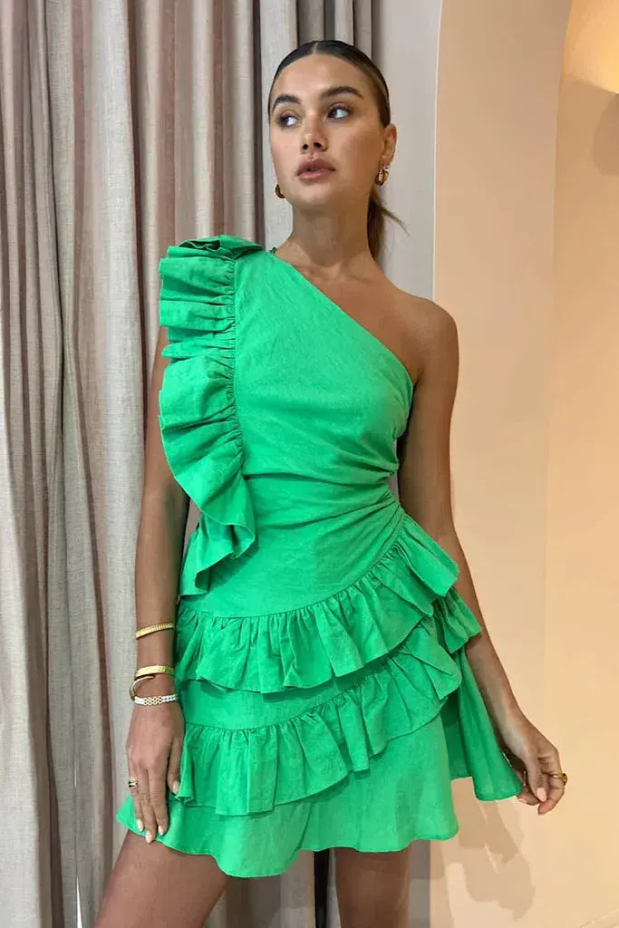 By Nicola Adrift Frill Mini Dress Green Size 8 - Image 2