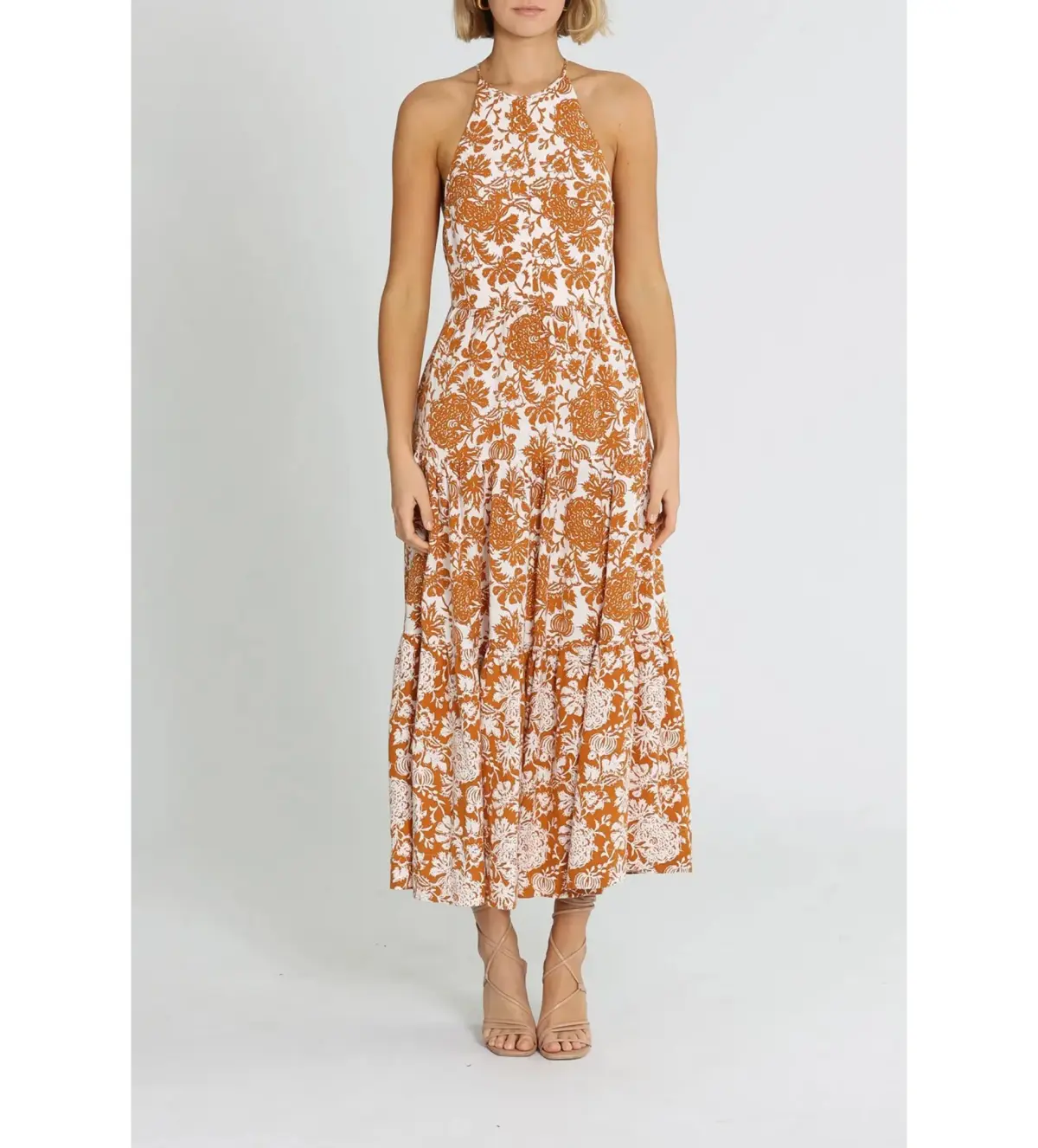 Shona Joy  Vitoria Halter Midi Dress Orange Size 8 - Image 1