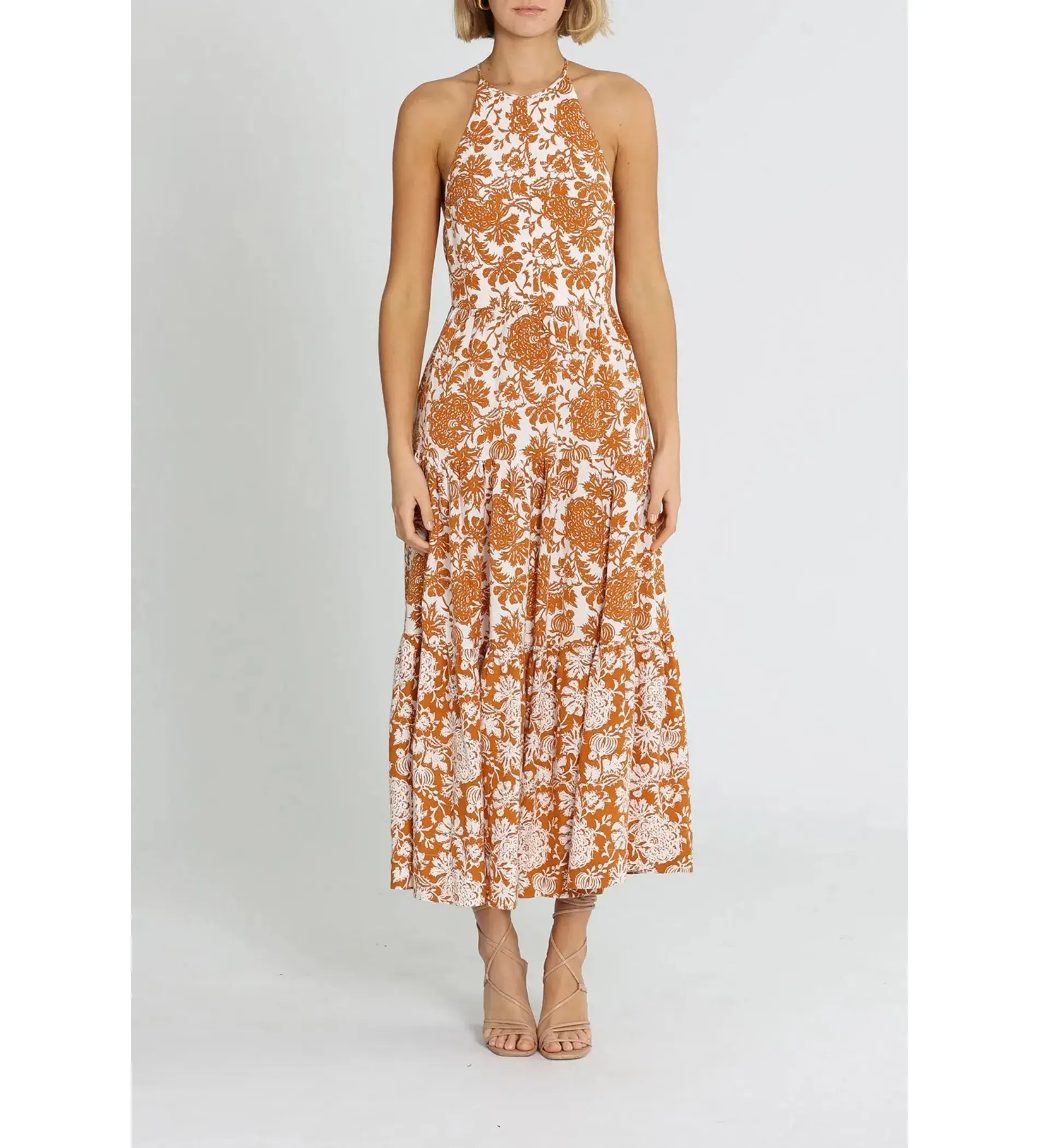 Shona Joy  Vitoria Halter Midi Dress Orange Size 8 - Image 1