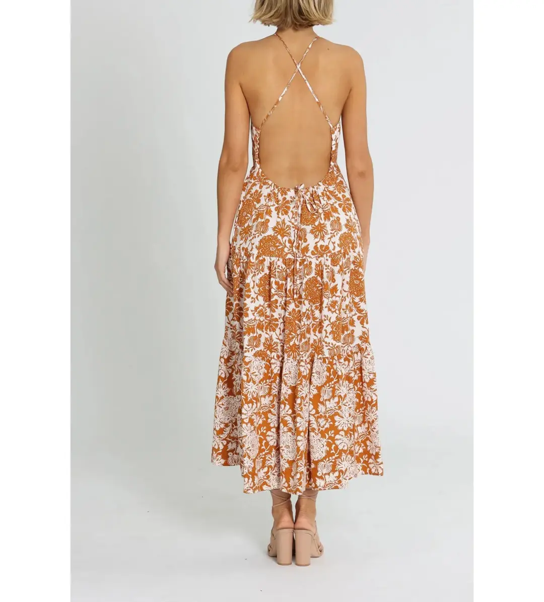 Shona Joy  Vitoria Halter Midi Dress Orange Size 8 for rent on The Volte - main image