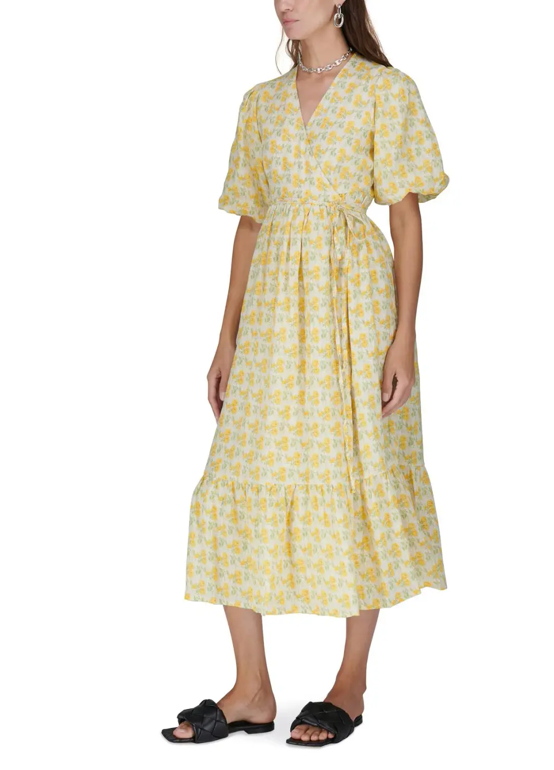 Faithfull the Brand Thulla Wrap Midi Dress in Dahlee Floral Print Size 8 for rent on The Volte - main image