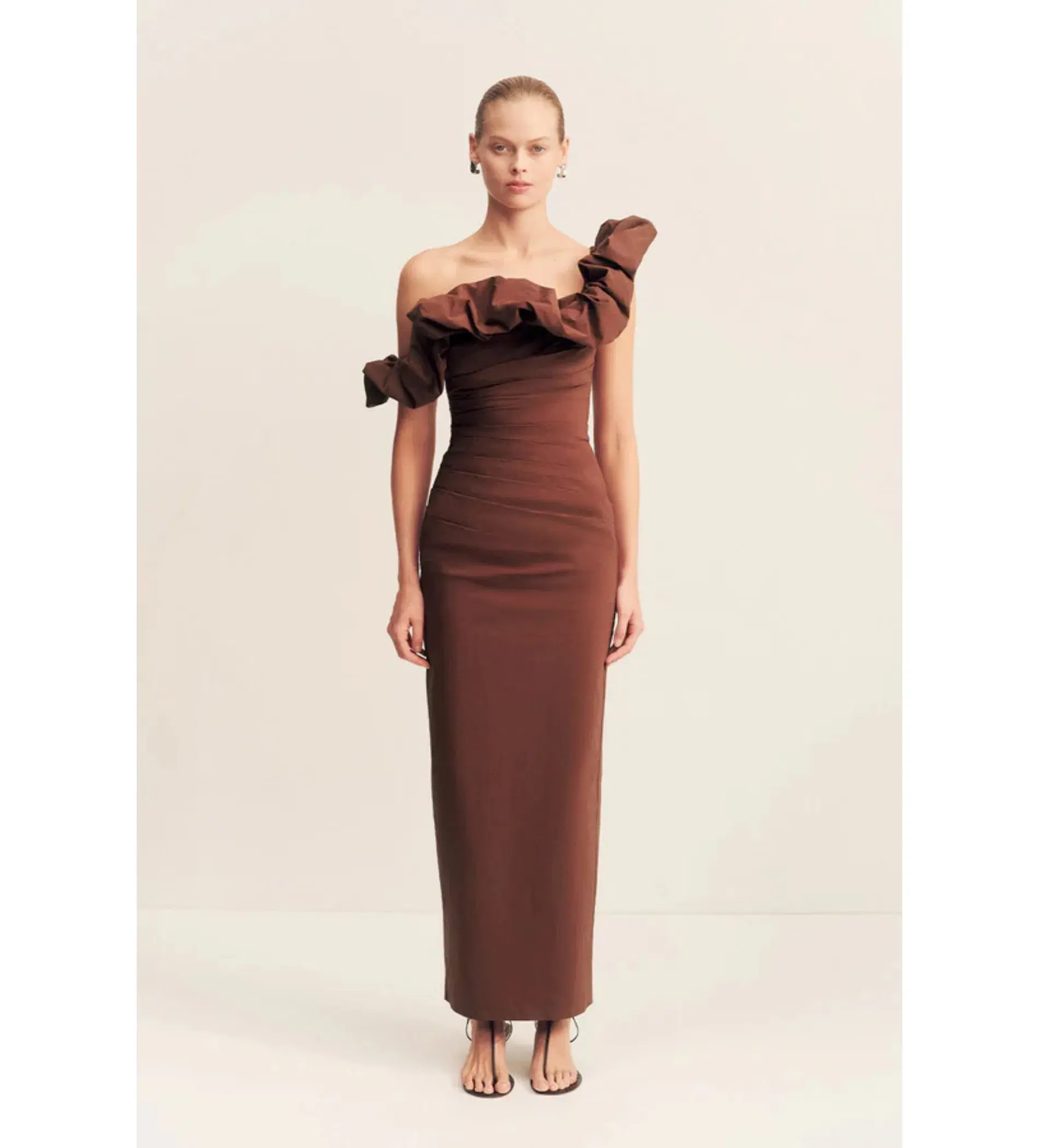 Shona Joy Cambell Ruffle Draped Maxi in Espresso Size 8  - Image 1