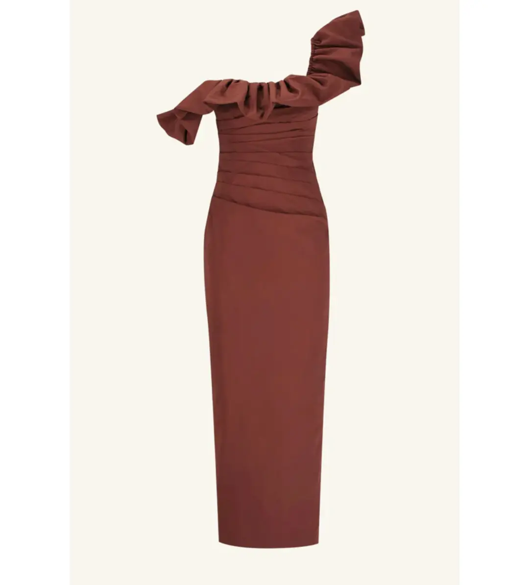 Shona Joy Cambell Ruffle Draped Maxi in Espresso Size 8  for rent on The Volte - main image