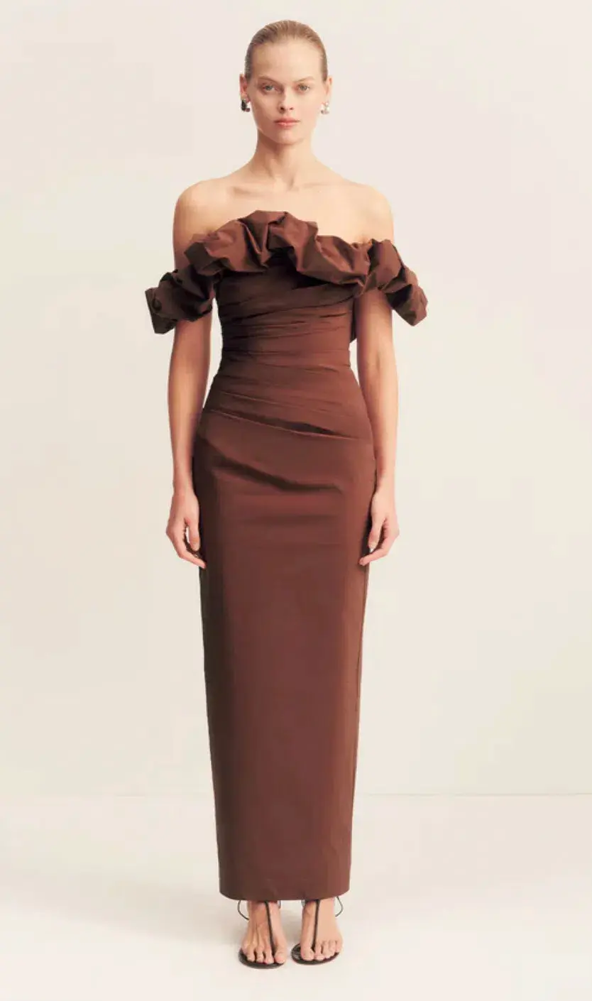 Shona Joy Cambell Ruffle Draped Maxi in Espresso Size 12 - Image 2