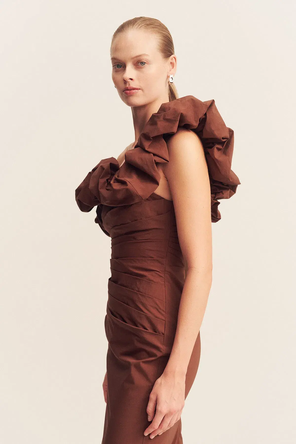 Shona Joy Campbell Ruffle Draped Maxi Dress in Espresso Size 14 - Image 4