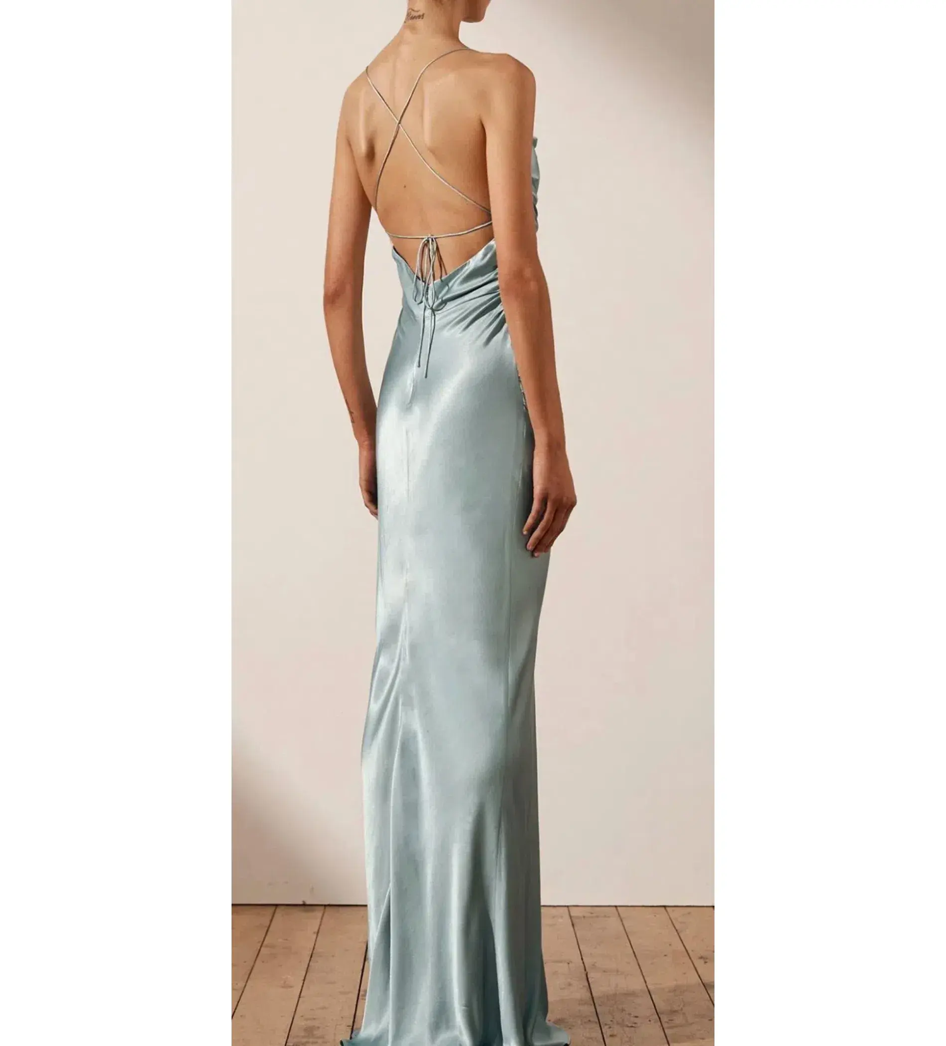 Shona Joy La Lune Lace Back Maxi Dress Powder Blue Size 8 - Image 3