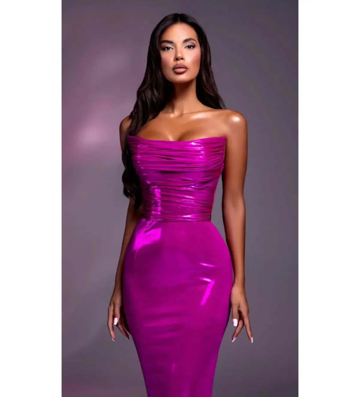 Diba Celina Ela Strapless With Ruched Bodice Maxi Dress Fuschia Size 6 - Image 2