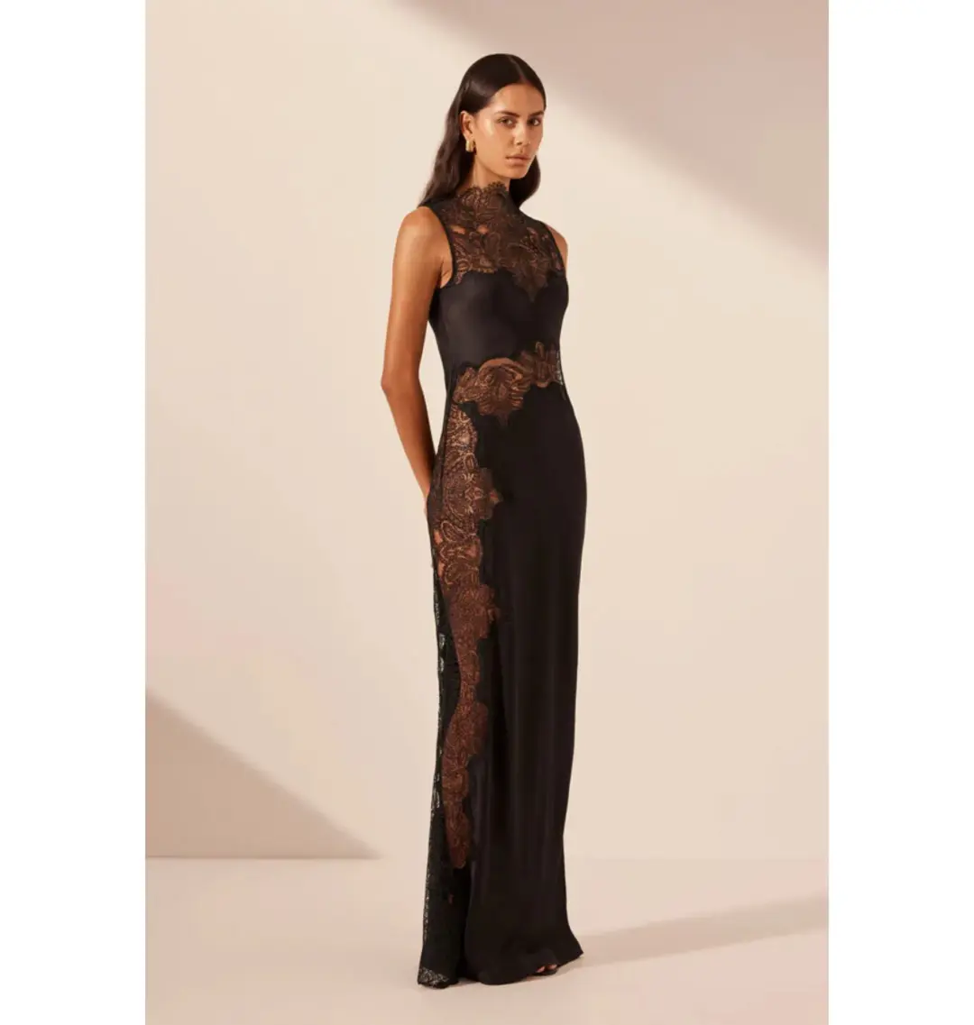 Shona Joy Jamila Lace High Neck Maxi Dress Black Size 10 for rent on The Volte - main image