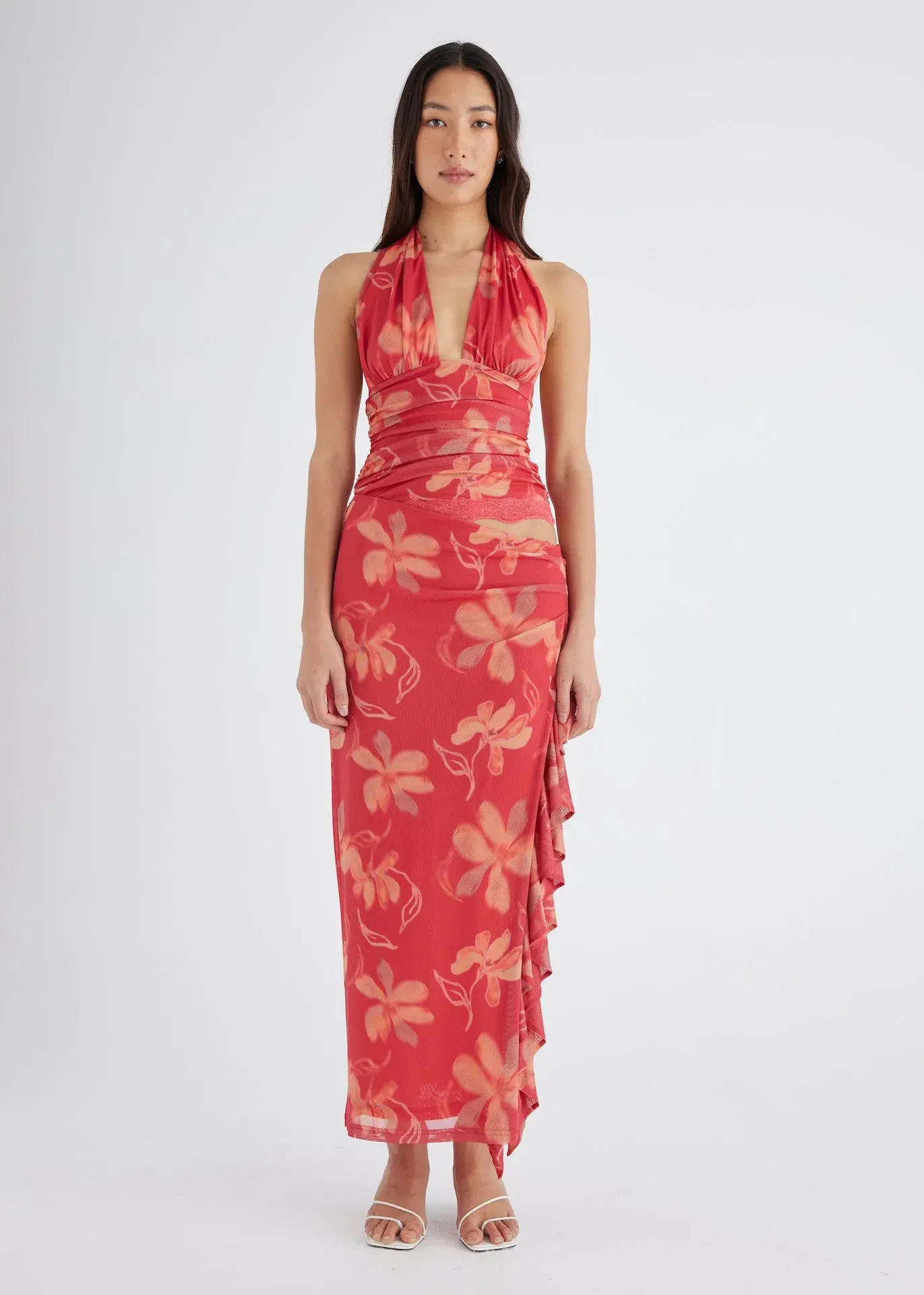 BENNI Penelope Halter Maxi Dress Hibiscus Floral Size 6 - Image 1