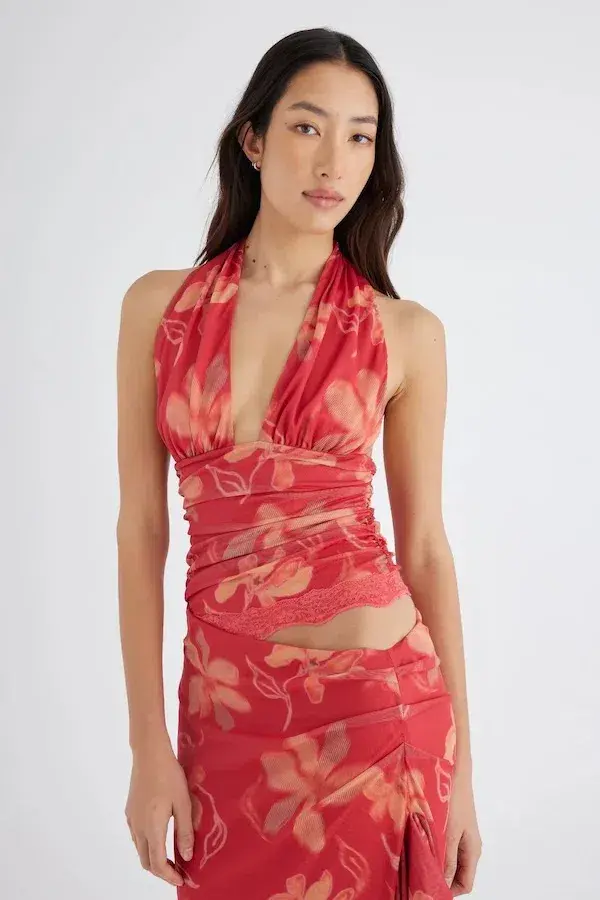 BENNI Penelope Halter Maxi Dress Hibiscus Floral Size 6 - Image 2