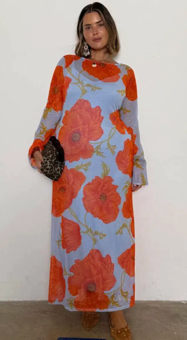 Never Fully Dressed Blue Poppy Aria Mesh Maxi Dress Size AU 12  - Image 5