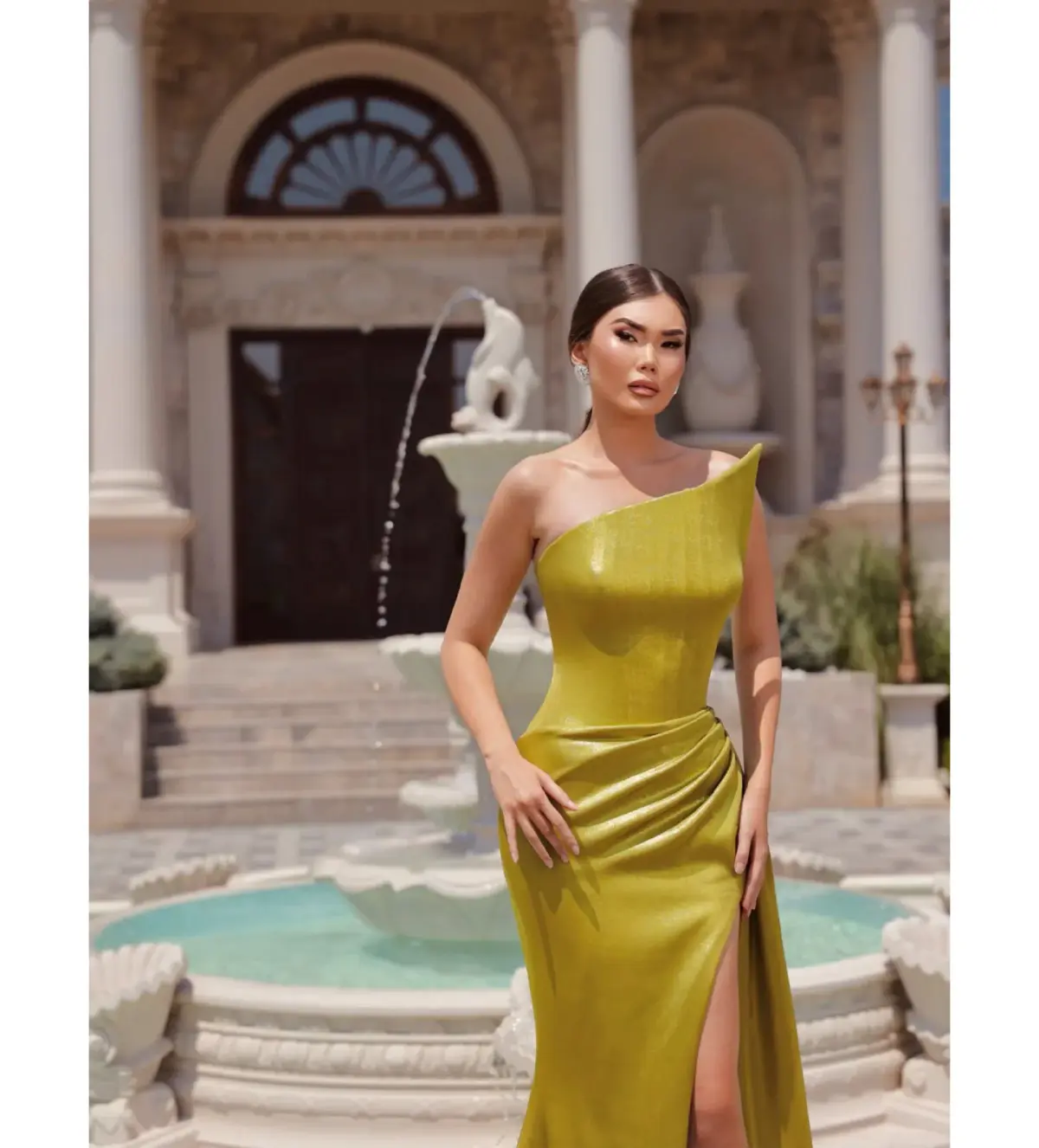 Vlora & Kaltrina Elysium Bexley Maxi Gown Olive Green Size 10 - Image 2