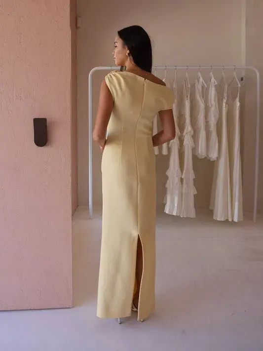 By Nicola Vivian Crepe Maxi Dress in Lemon Yellow Size 14 - Image 3