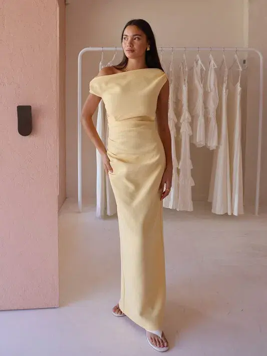 By Nicola Vivian Crepe Maxi Dress in Lemon Yellow Size 14 - Image 1