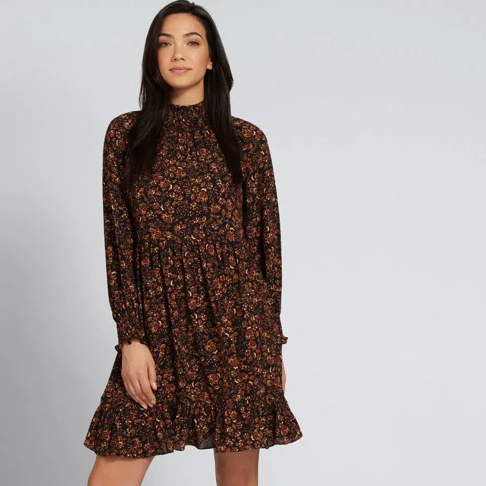 Seed Heritage Shirred Floral Mini Dress Black Size 12 - Image 1