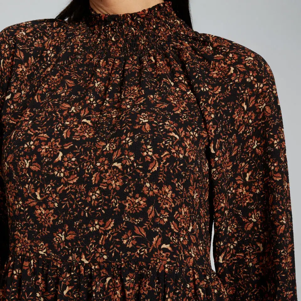 Seed Heritage Shirred Floral Mini Dress Black Size 12 - Image 4