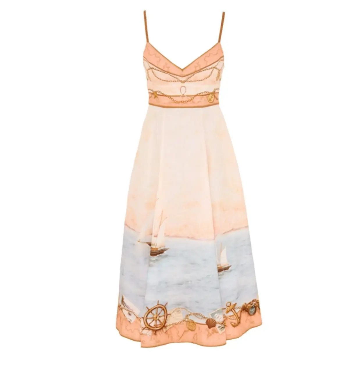 Zimmermann Scarborough Picnic Midi Peach Nautical Map Size AU 12 - Image 1