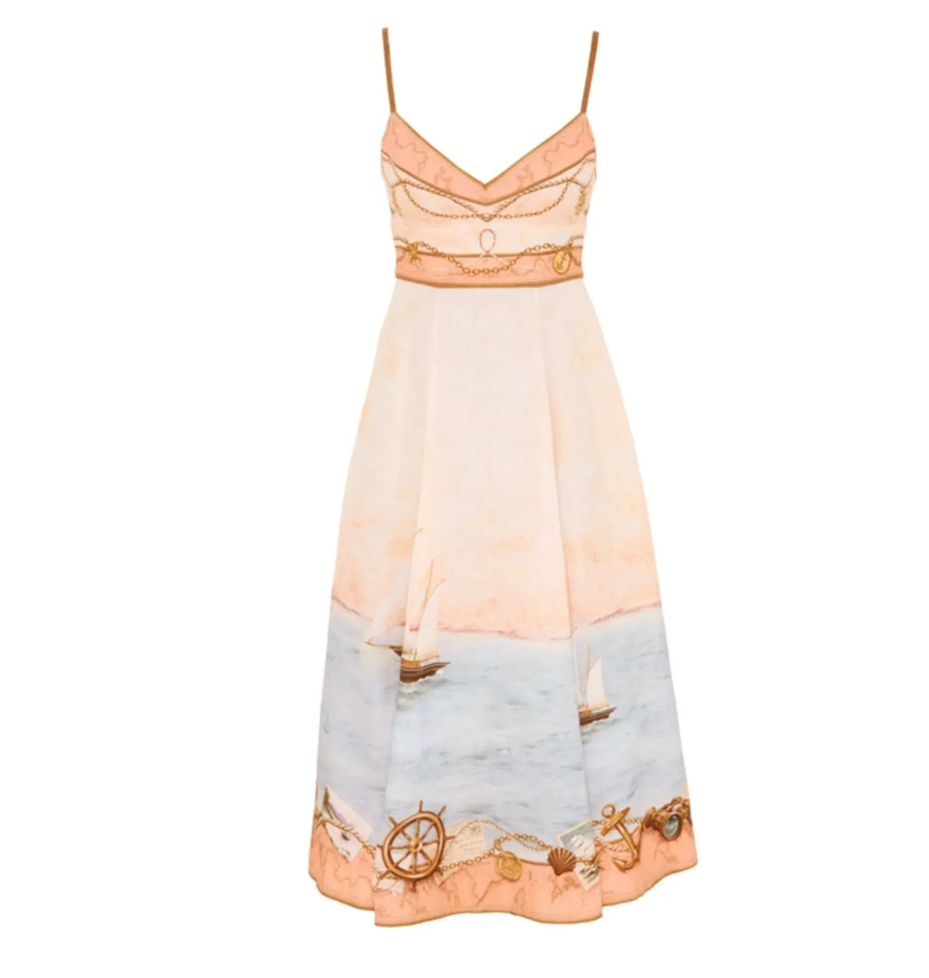 Zimmermann Scarborough Picnic Midi Peach Nautical Map Size AU 12 - Image 1