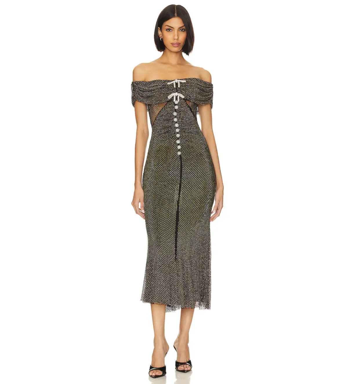 Self Portrait Diamante Midi Dress Black Size AU 8 - Image 1