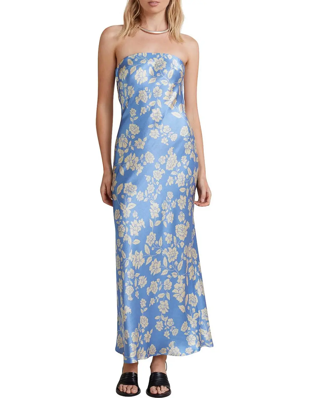 Bec & Bridge Blossom Strapless Maxi Dress Blue Floral Size AU 8 for rent on The Volte - main image