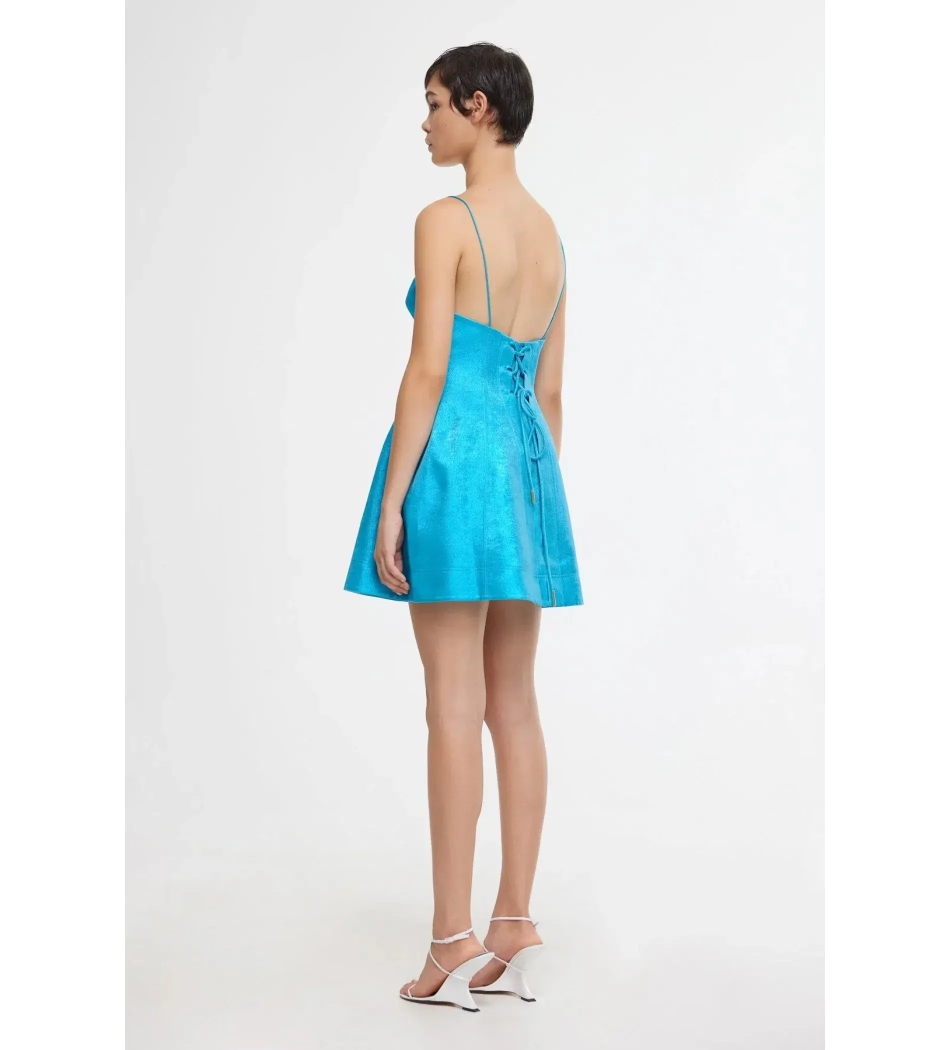 Acler Mornington Mini Dress Cyan Metallic Size AU 6 - Image 3