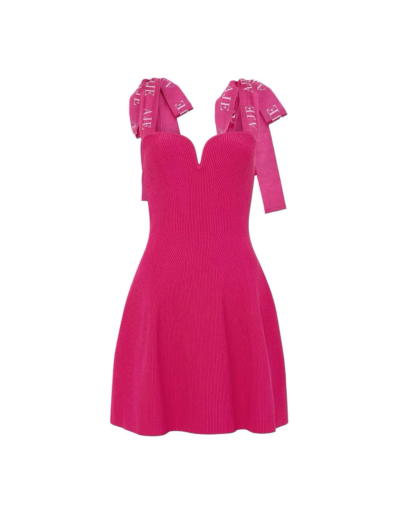 Aje Amber Knit Tie Shoulder Mini Dress Fuchsia Pink Size S AU 8 - Image 6