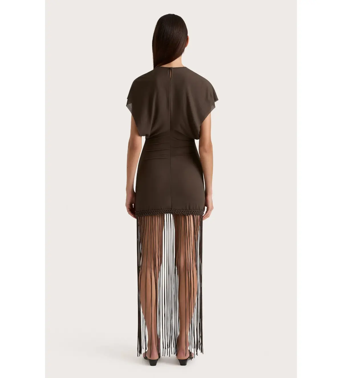 Faithfull the Brand Brita Fringe Mini Dress Chocolate Brown Size 10/M - Image 3