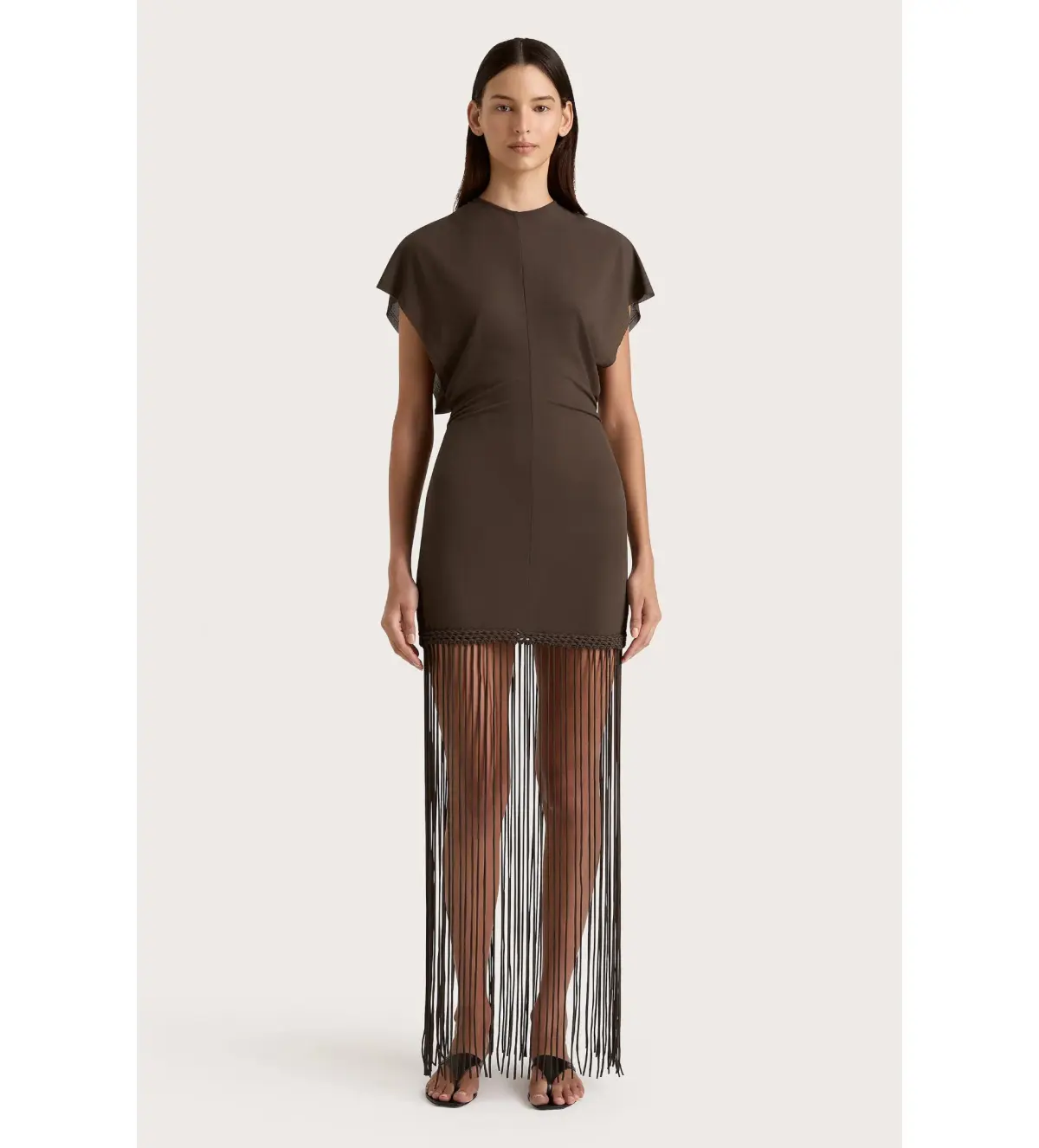 Faithfull the Brand Brita Fringe Mini Dress Chocolate Brown Size 10/M - Image 1