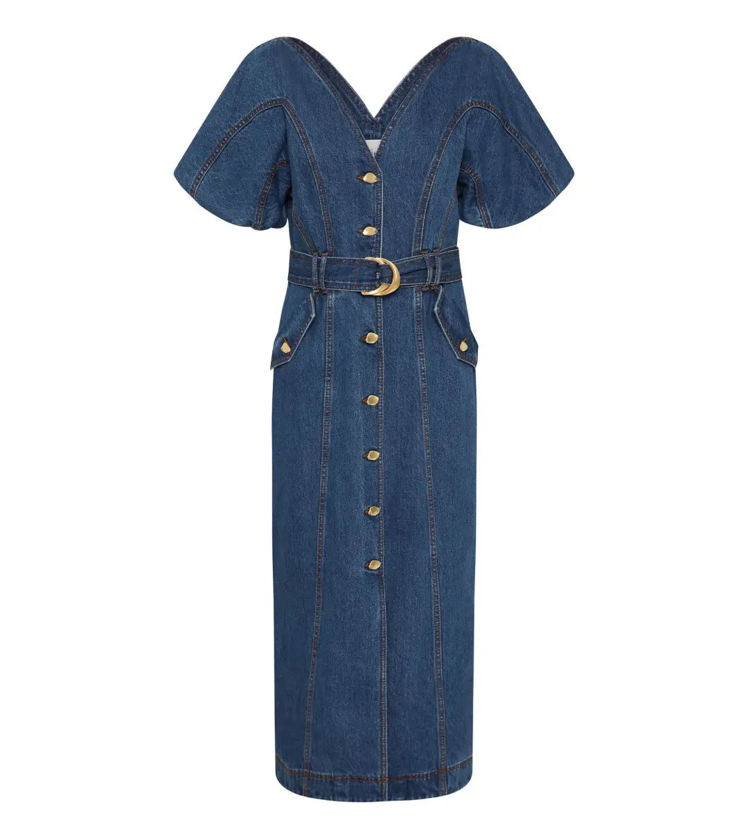 Aje Harper Denim Midi Dress Classic Wash Size 10/M for rent on The Volte - main image