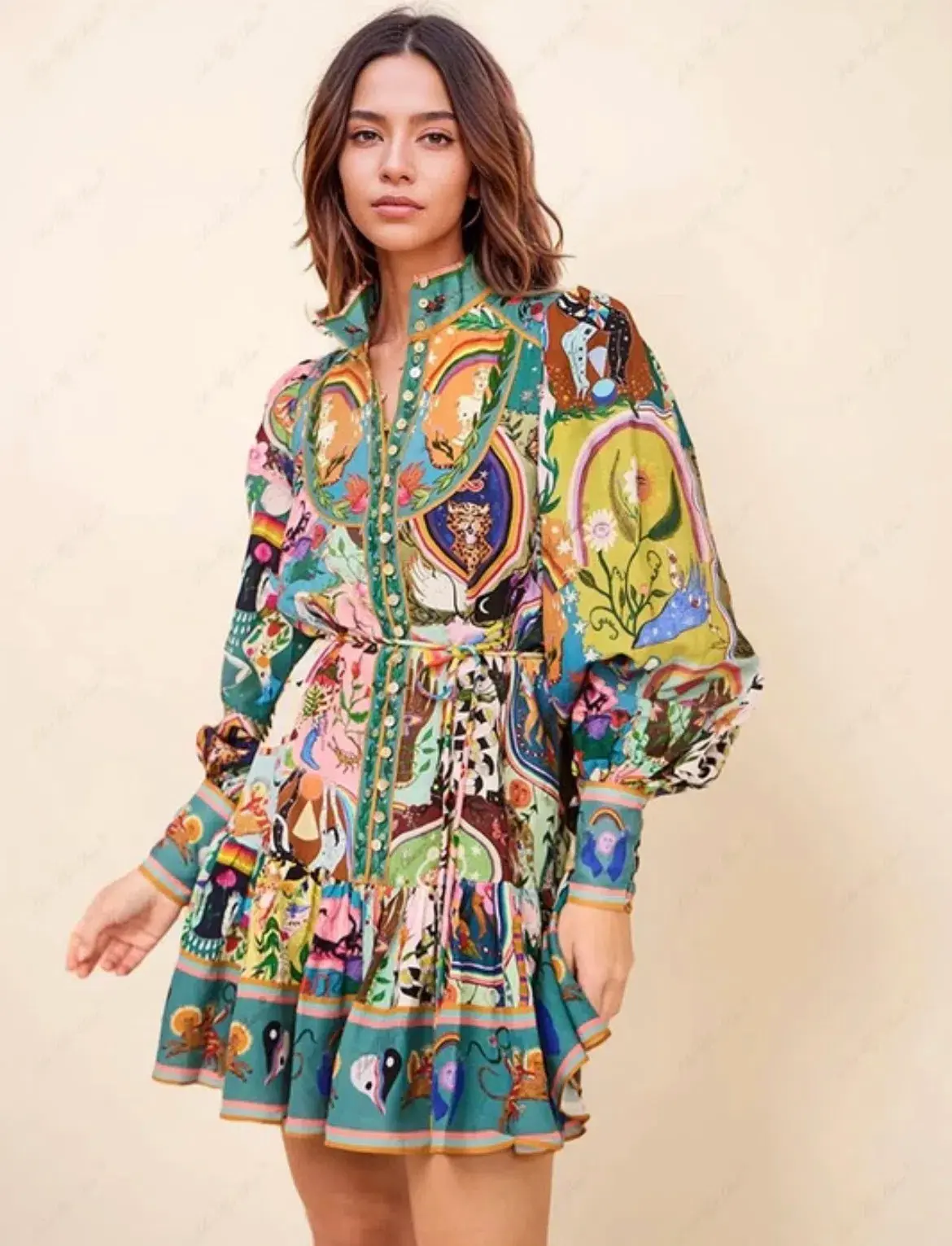Alemais Evergreen Mini Dress in Multi Print Size AU 8  - Image 5