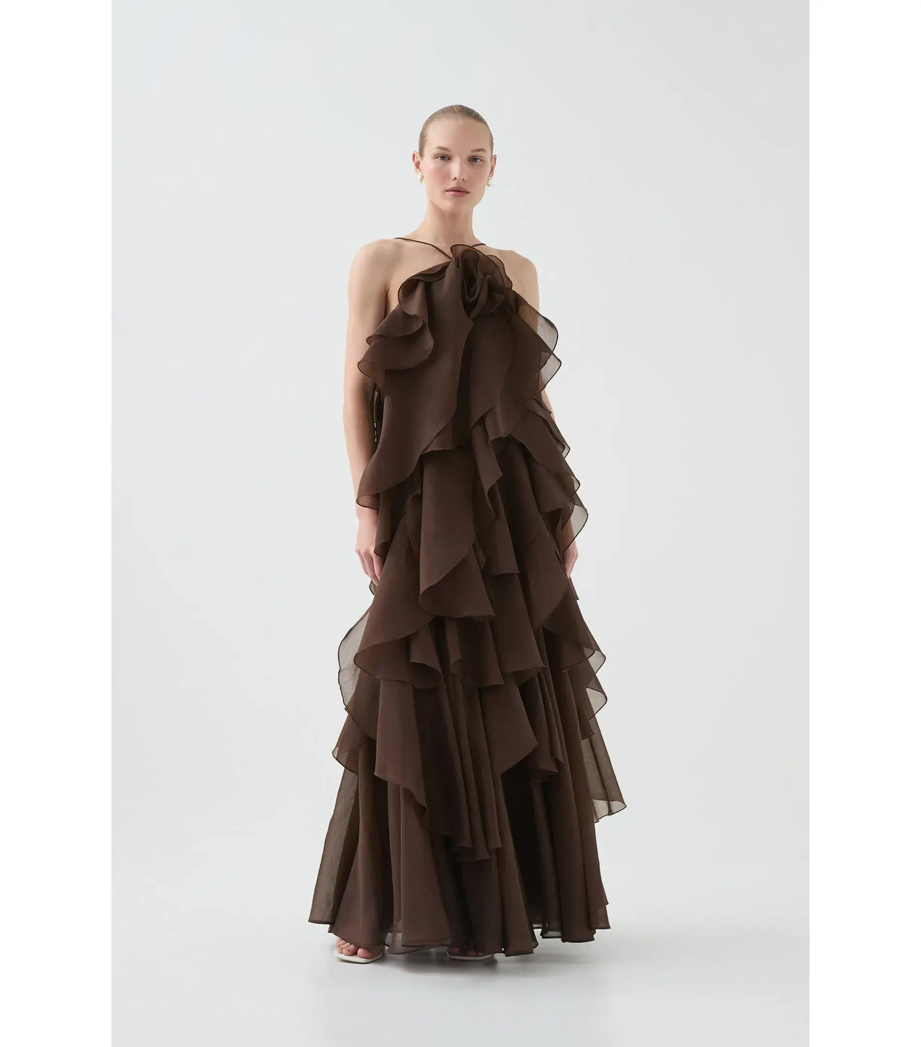 Aje Pandorea Layered Maxi Dress Carob Size AU 12 - Image 4