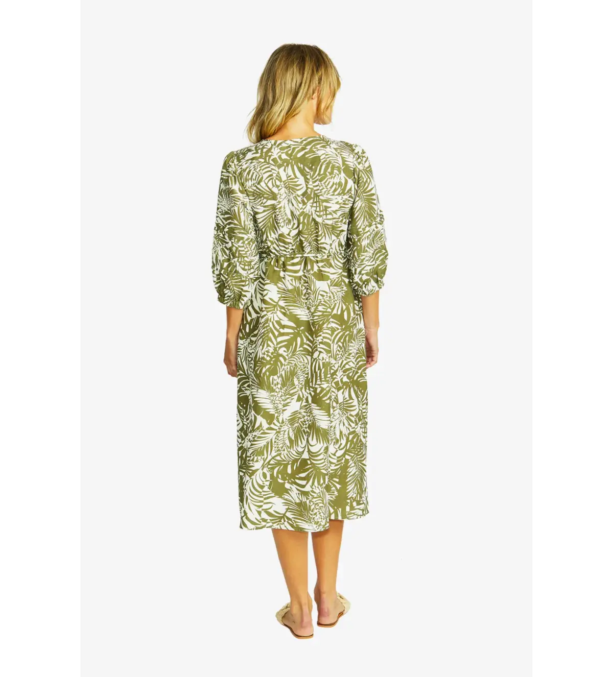 Ping Pong Flora V-Neck Button Midi Dress in Green Size 10/M - Image 4