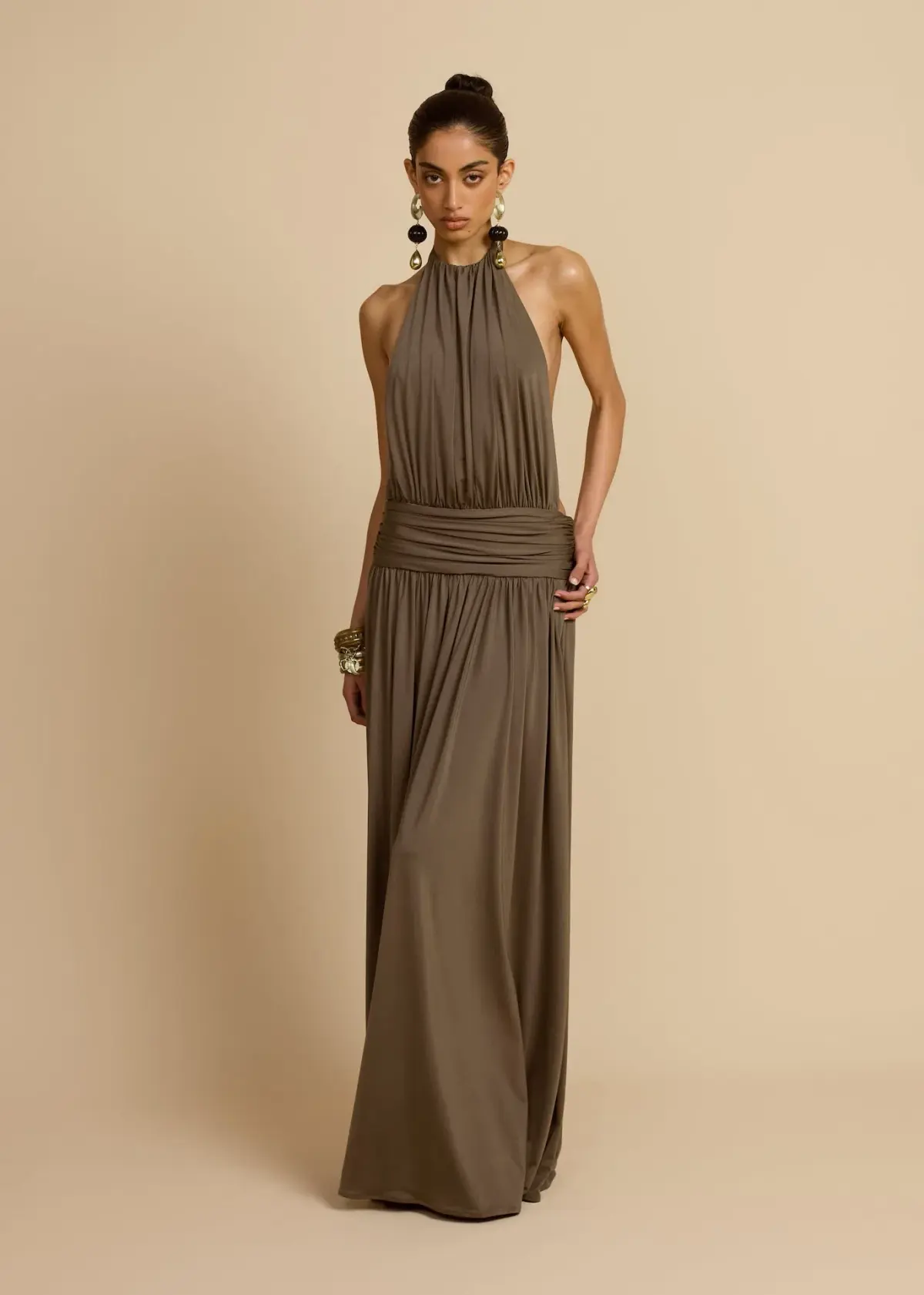Arcina Ori Santina Maxi Dress Earthy Neutral Khaki Size S  - Image 4