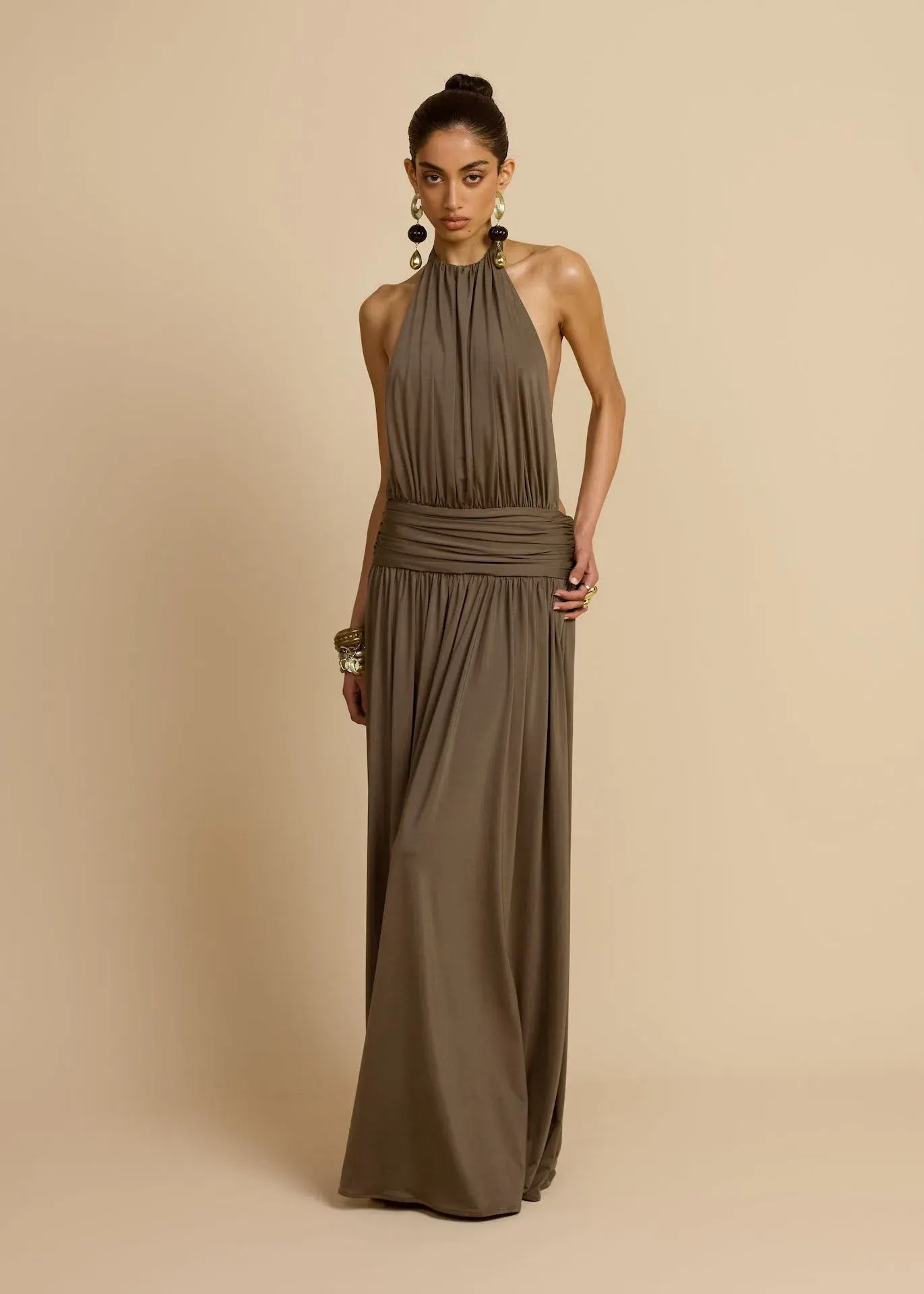 Arcina Ori Santina Maxi Dress Earthy Neutral Khaki Size S  - Image 4